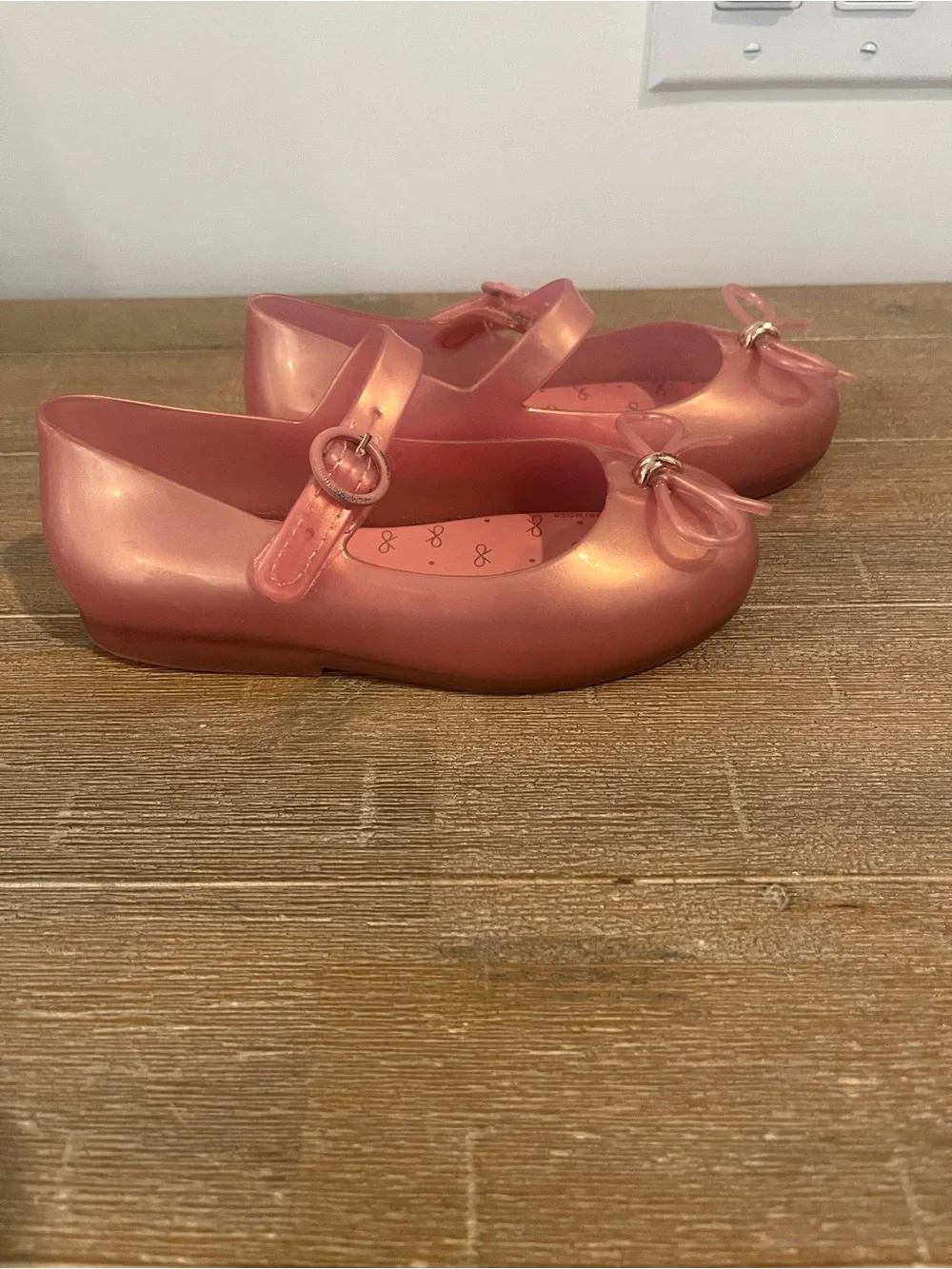 Mini Melissa Metallic Coral Pink Mary Jane Flats with Bow